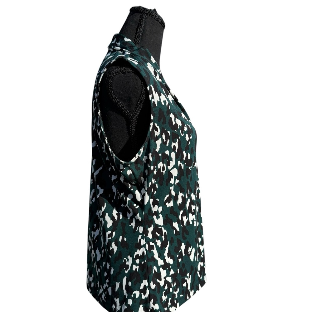 Calvin Klein Dark Green Black and White Sleeveless V-Neck Print Top - Picture 3 of 9